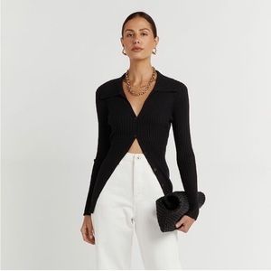 Farrah Rib Knit Cardigan Black